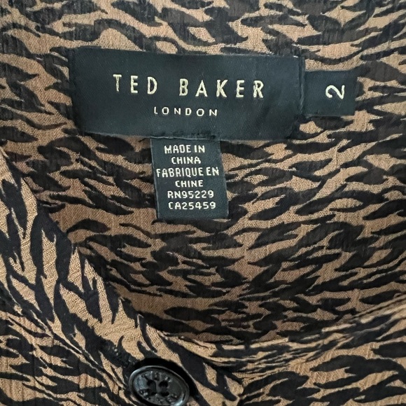 Ted Baker Sheer Blouse Ammbre Button Down Brown Black 2 US 10 Excellent - Picture 6 of 7